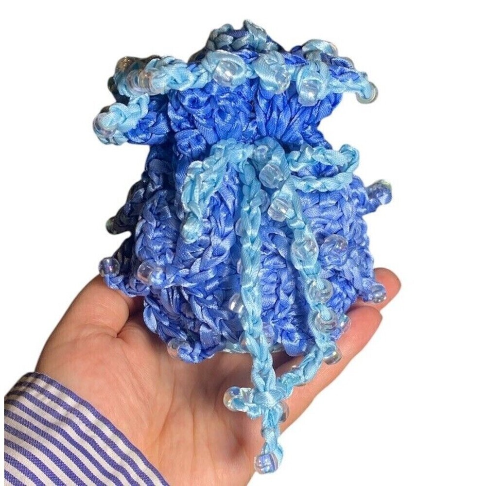 Dice Bag Medium Dragon Scale Beaded Ren Faire Fantasy Dungeons Dragons RPG Blue